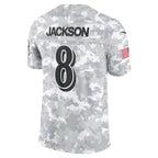 Silnrao B.Ravens #8 Lamar Jackson Player Arctic Camo Salute to Service Limited  Stitched Jerseys