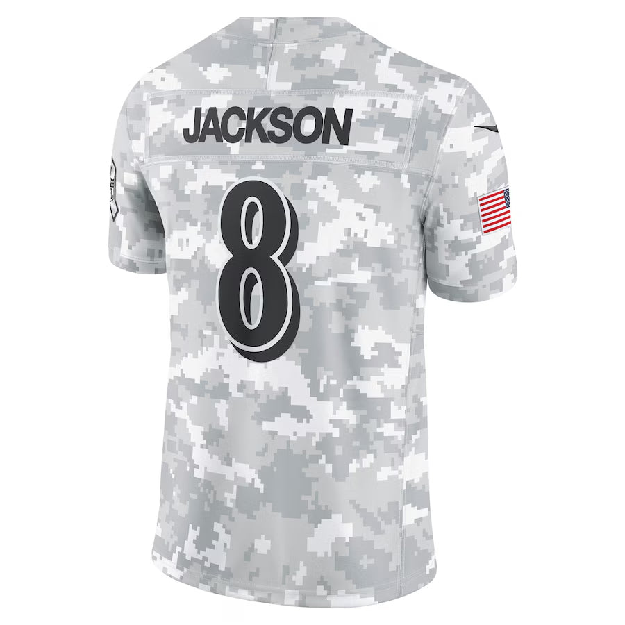 Silnrao B.Ravens #8 Lamar Jackson Player Arctic Camo Salute to Service Limited  Stitched Jerseys