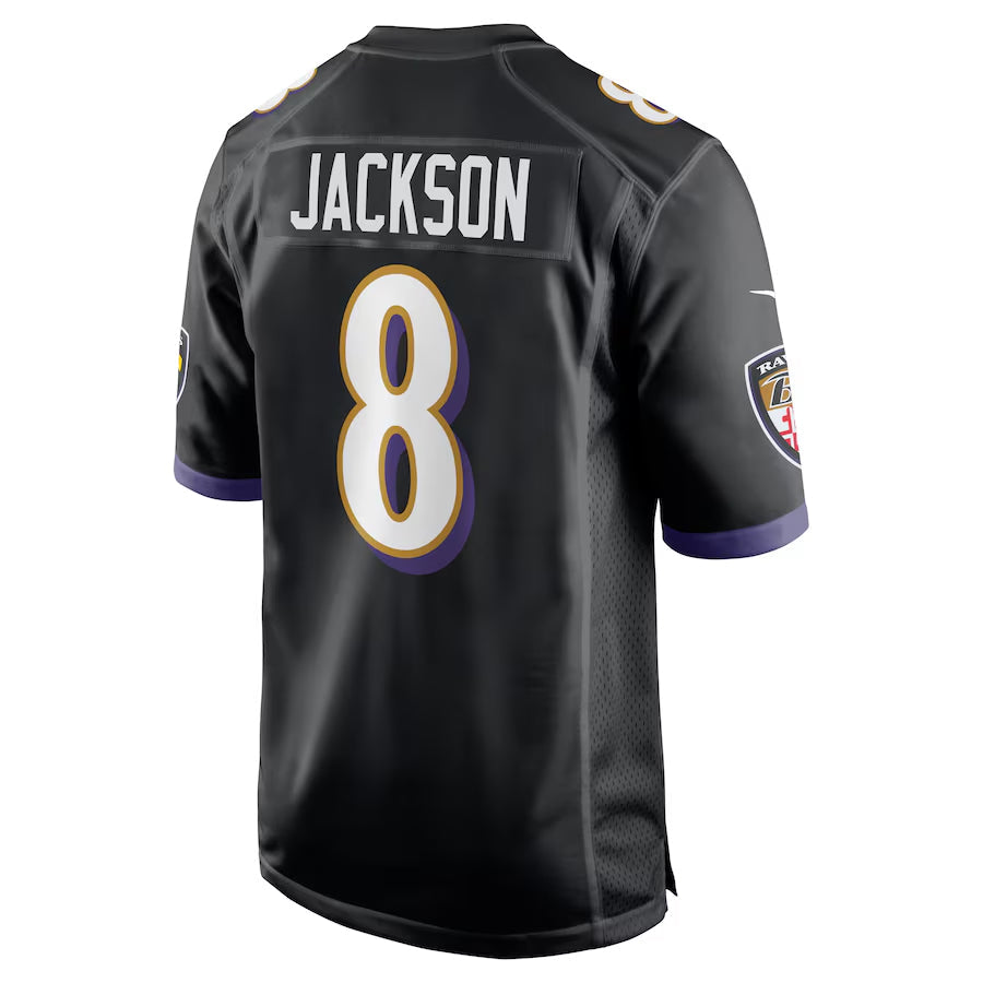 Silnrao B.Ravens #8 Lamar Jackson Player Black Alternate Game Stitched Jerseys