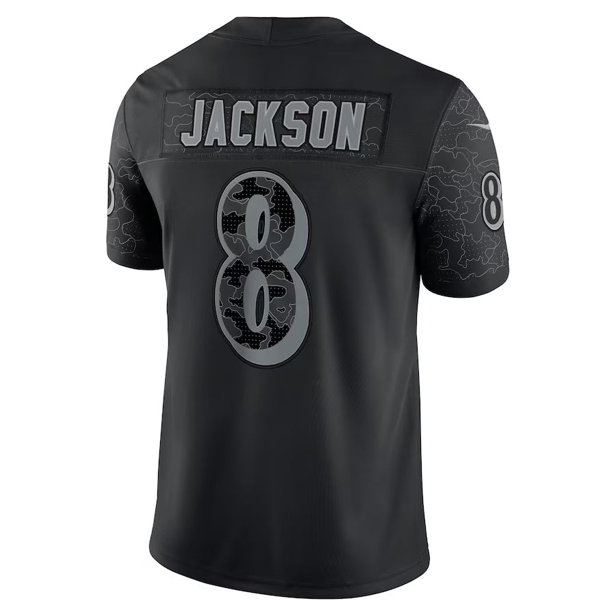 Silnrao B.Ravens #8 Lamar Jackson Player Black REFLECTIVE Limited Stitched Jerseys