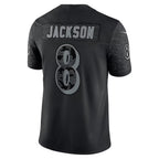 Silnrao B.Ravens #8 Lamar Jackson Player Black REFLECTIVE Limited Stitched Jerseys