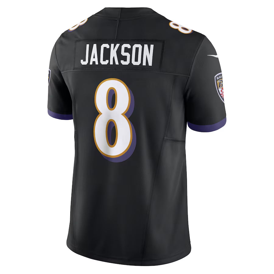 Silnrao B.Ravens #8 Lamar Jackson Player Black Vapor F.U.S.E. Limited  Stitched Jerseys