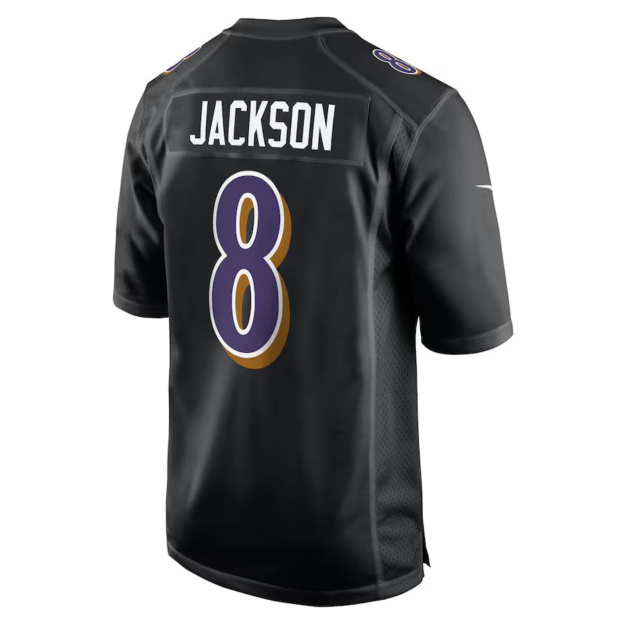 Silnrao B.Ravens #8 Lamar Jackson Player Carbon Black Fashion  Stitched Jerseys