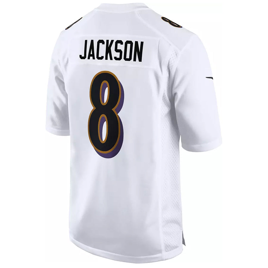 Silnrao B.Ravens #8 Lamar Jackson Player White Fashion Replica  Stitched Jerseys