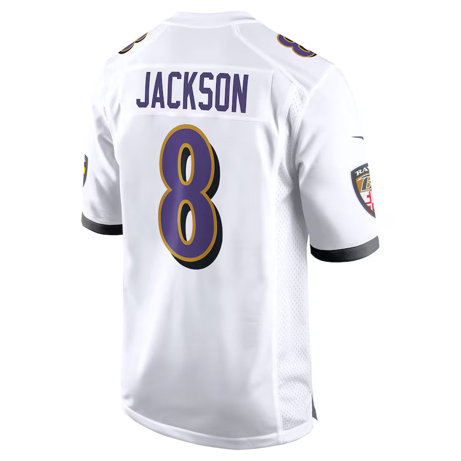 Silnrao B.Ravens #8 Lamar Jackson Player White Game Stitched Jerseys