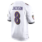 Silnrao B.Ravens #8 Lamar Jackson Player White Game Stitched Jerseys