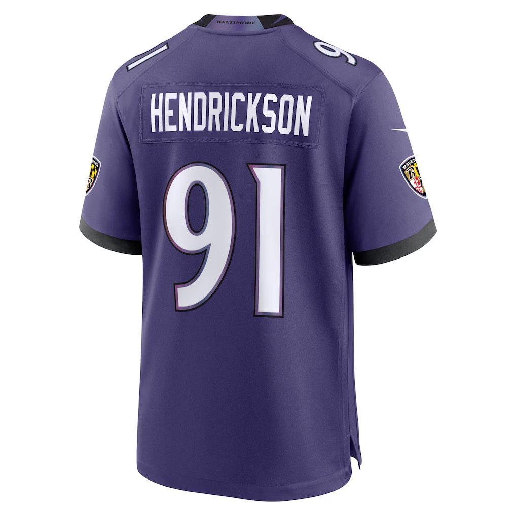 Silnrao B.Ravens #91 Trey Hendrickson Purple Team Game Stitched Jerseys