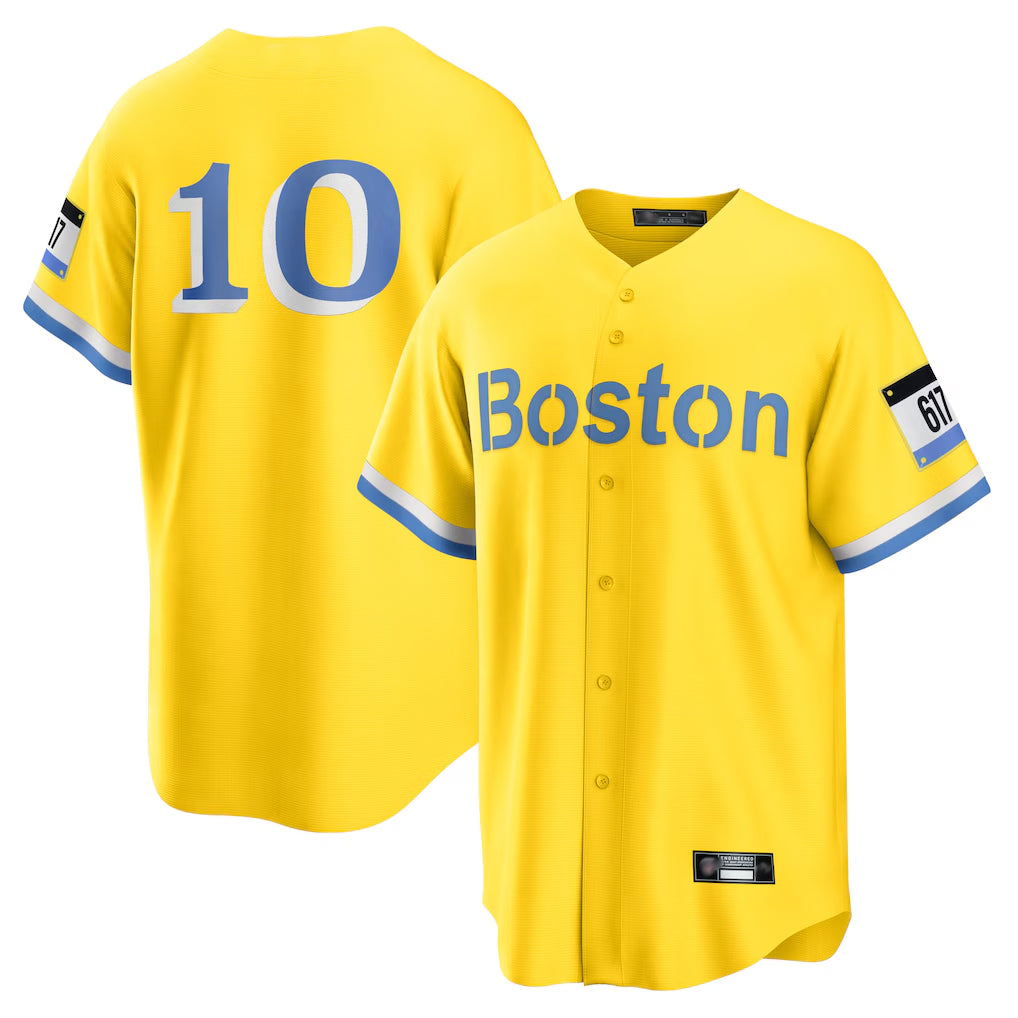 Silnrao B.Red Sox #10 Trevor Story Player Yellow Home Game Stitched Jerseys1