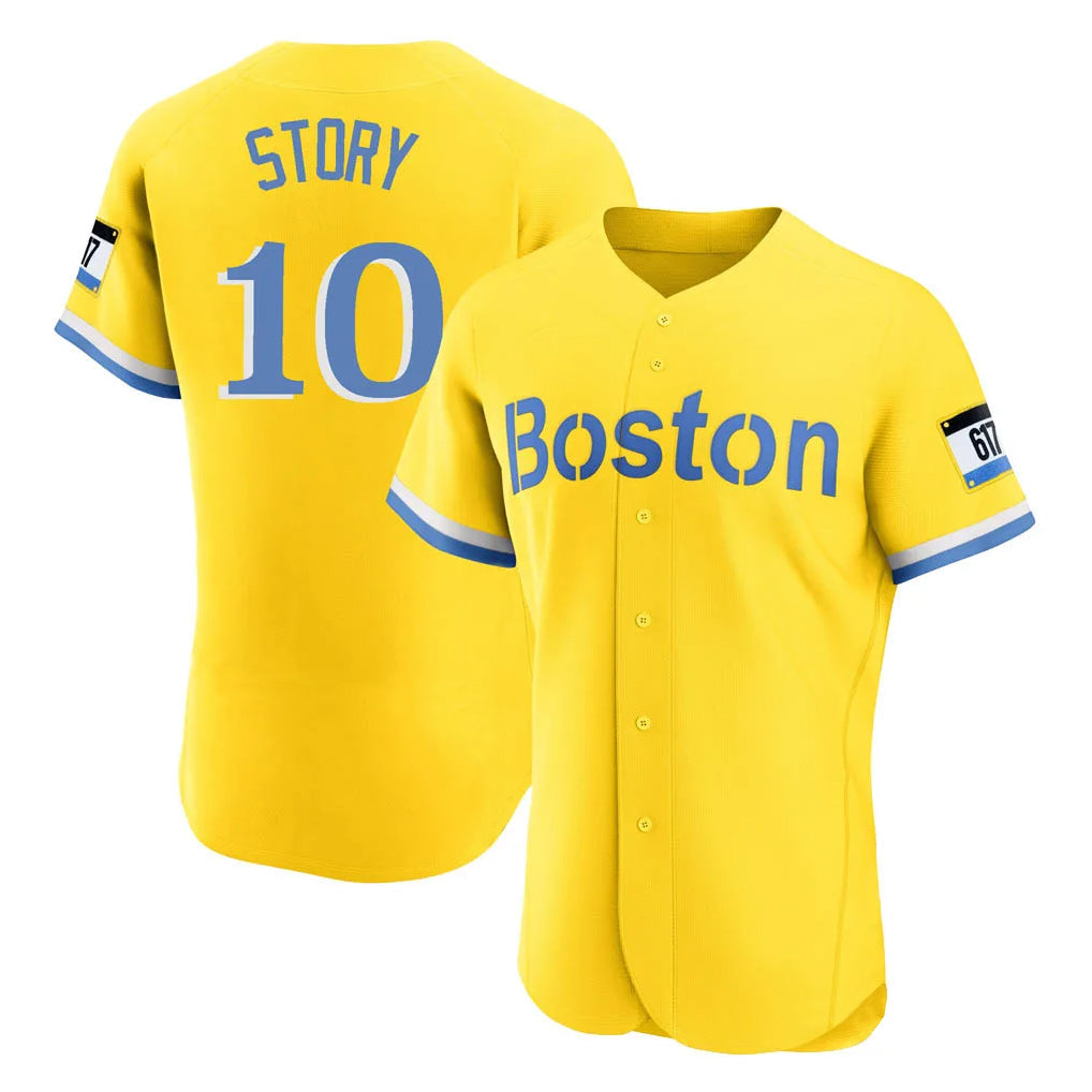 Silnrao B.Red Sox #10 Trevor Story Player Yellow Limited Elite Home Game Stitched Jerseys1
