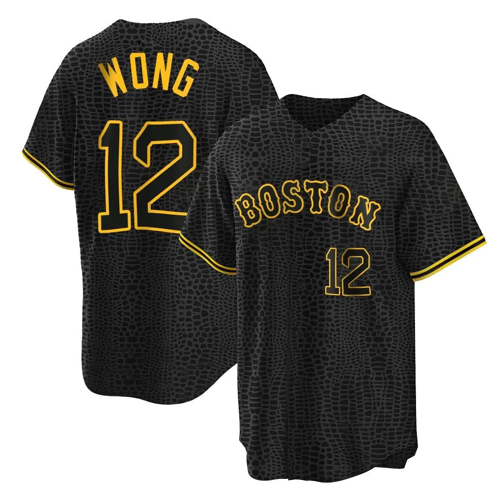 Silnrao B.Red Sox #12 Connor Wong Player Black Snake Skin City Home Game Stitched Jerseys