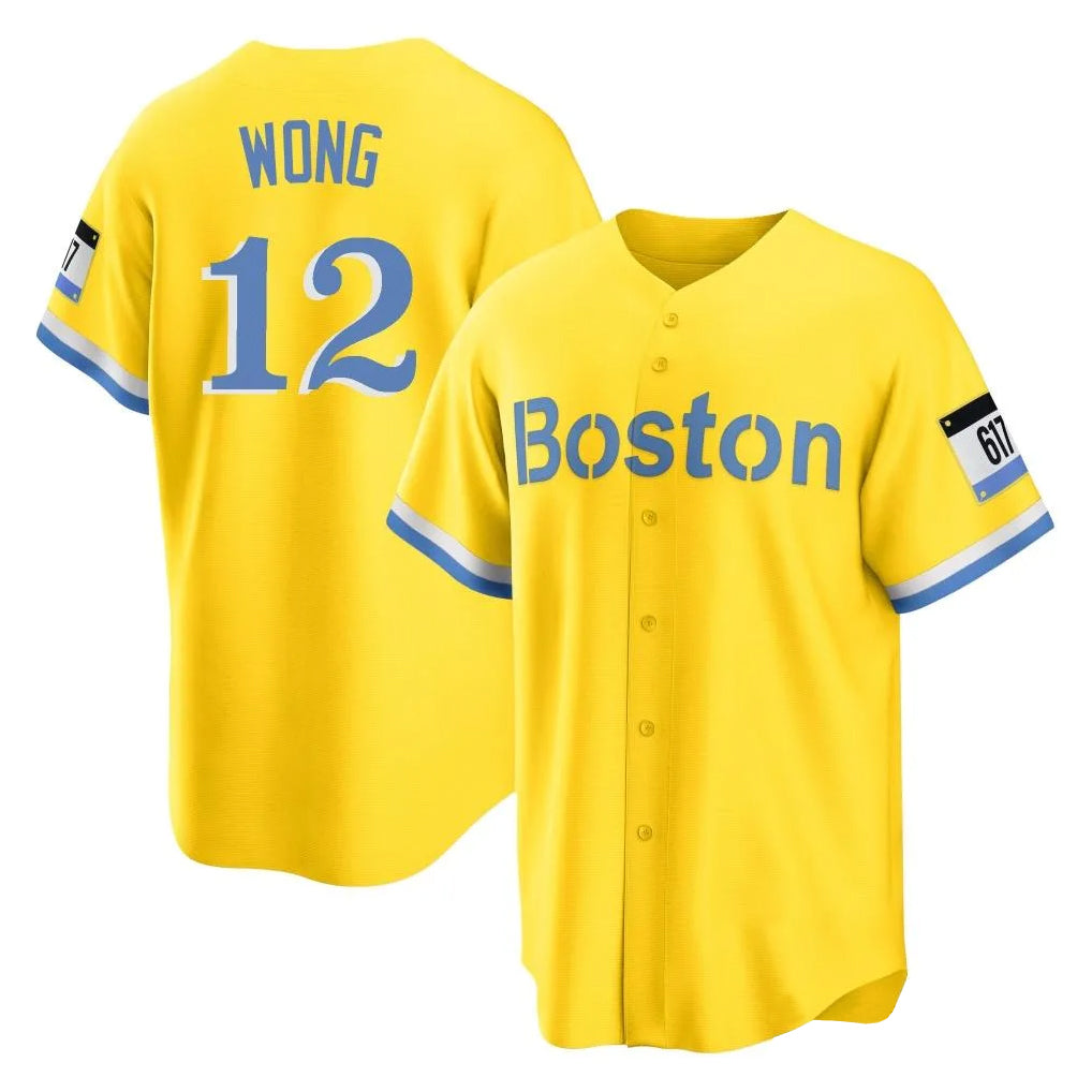 Silnrao B.Red Sox #12 Connor Wong Player Yellow Home Game Stitched Jerseys1