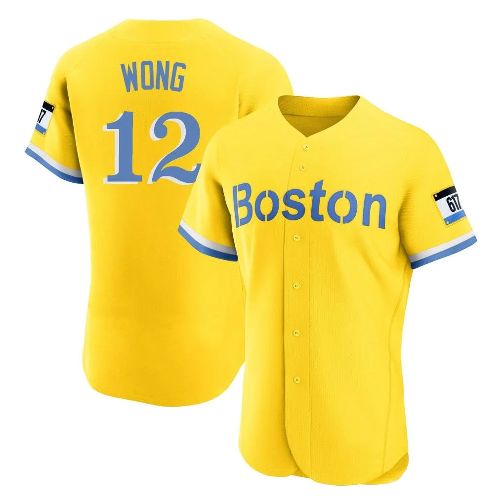 Silnrao B.Red Sox #12 Connor Wong Player Yellow Limited Elite Home Game Stitched Jerseys1