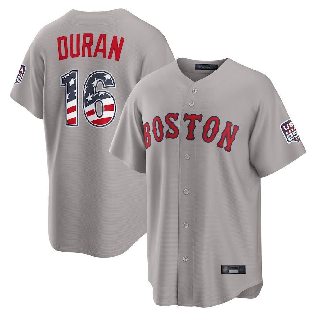 Silnrao B.Red Sox #16 Jarren Duran Player Gray Road USA 250 Fourth of July Home Game Stitched Jerseys