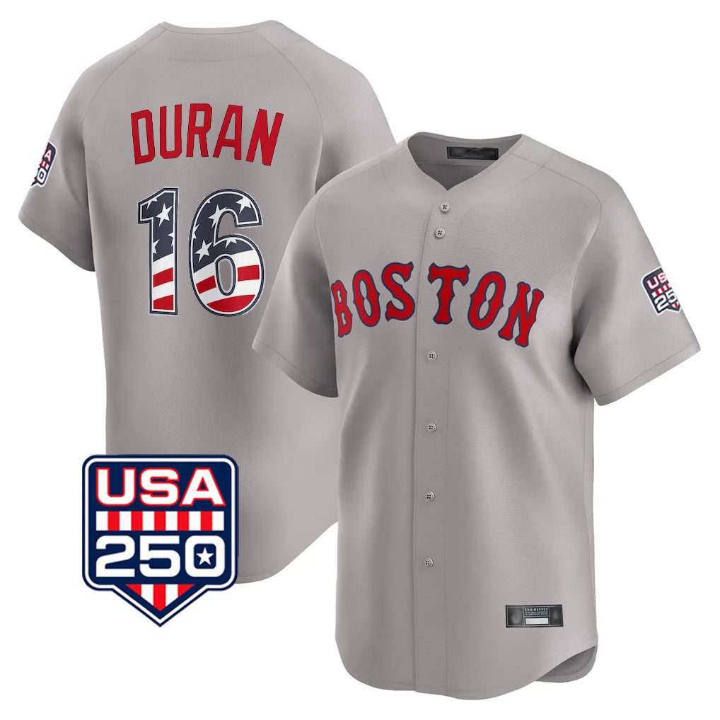 Silnrao B.Red Sox #16 Jarren Duran Player Gray Road USA 250 Fourth of July Limited Home Game Stitched Jerseys