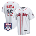 Silnrao B.Red Sox #16 Jarren Duran Player White USA 250 Fourth of July Home Game Stitched Jerseys
