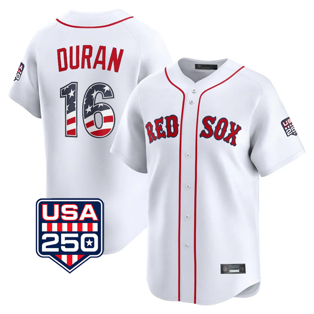 Silnrao B.Red Sox #16 Jarren Duran Player White USA 250 Fourth of July Limited Home Game Stitched Jerseys
