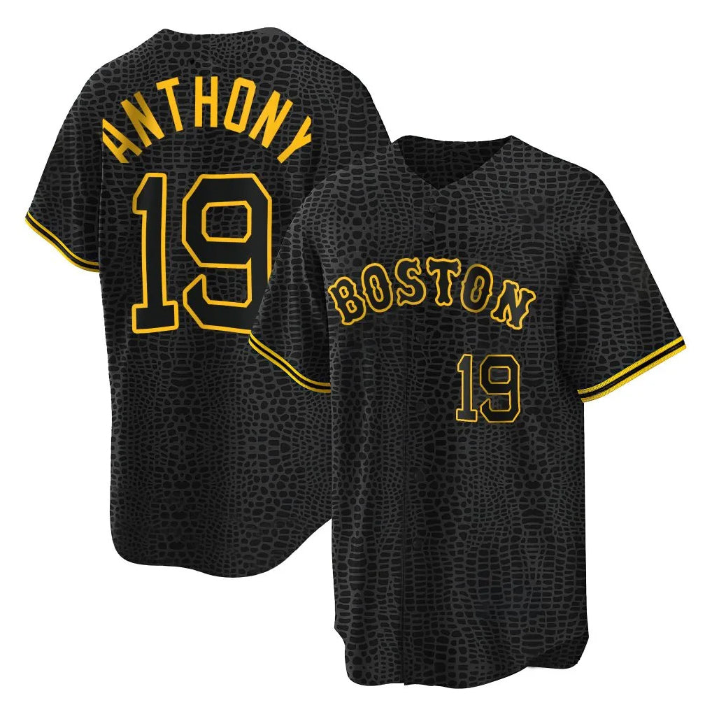 Silnrao B.Red Sox #19 Roman Anthony Player Black Snake Skin City Home Game Stitched Jerseys