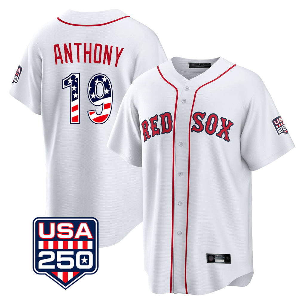 Silnrao B.Red Sox #19 Roman Anthony Player White USA 250 Fourth of July Home Game Stitched Jerseys