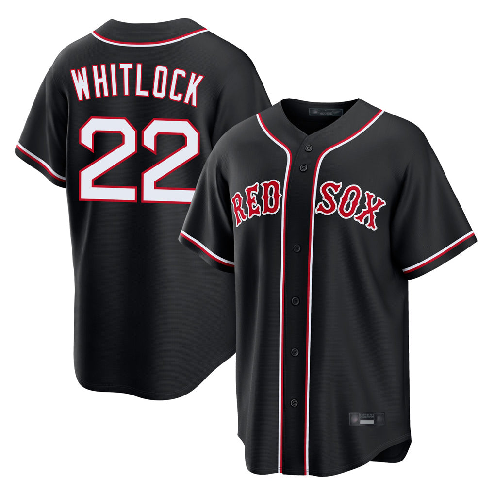 Silnrao B.Red Sox #22 Garrett Whitlock Player Black Out Home Game Stitched Jerseys