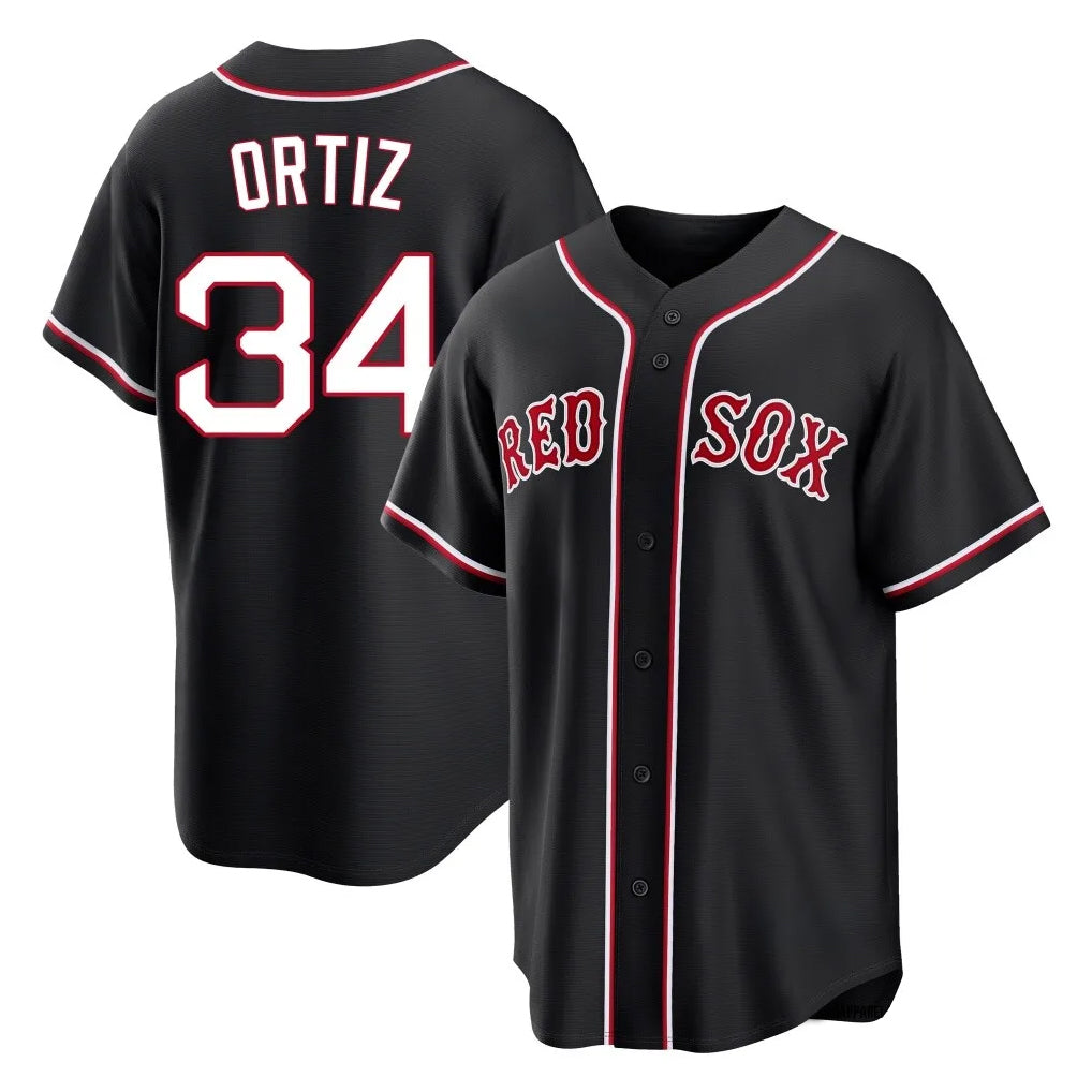 Silnrao B.Red Sox #34 David Ortiz Player Black Out Home Game Stitched Jerseys