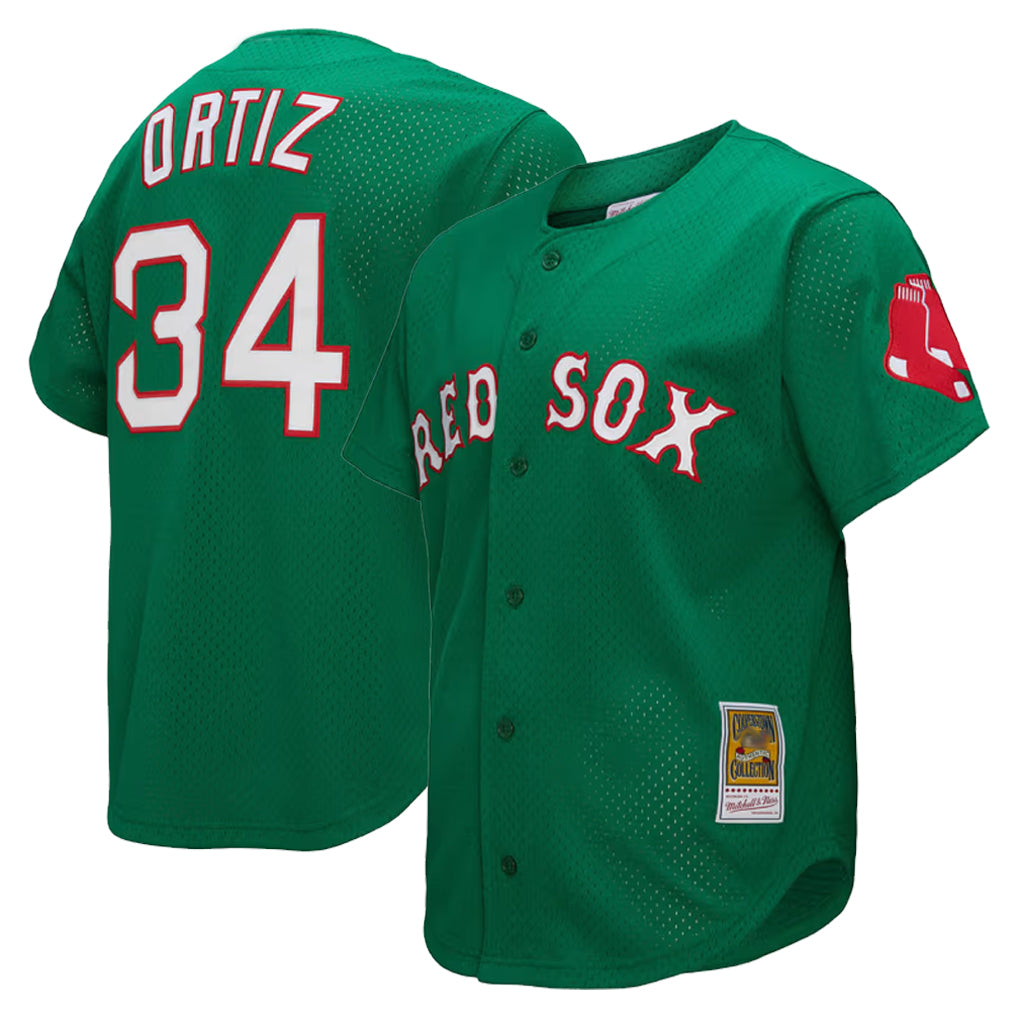 Silnrao B.Red Sox #34 David Ortiz Player Green Mitchell & Ness Cooperstown Collection Mesh Home Stitched Jerseys