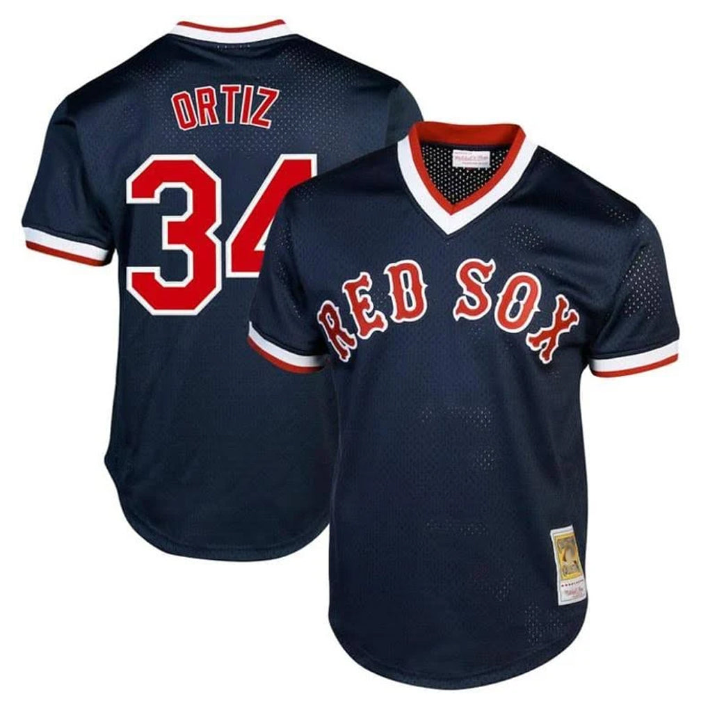 Silnrao B.Red Sox #34 David Ortiz Player Navy Cooperstown Collection Mesh T-shirt Home Stitched Jerseys
