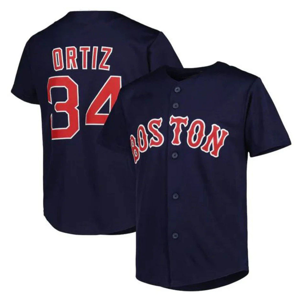 Silnrao B.Red Sox #34 David Ortiz Player Navy Mitchell & Ness Cooperstown Collection Mesh Home Stitched Jerseys