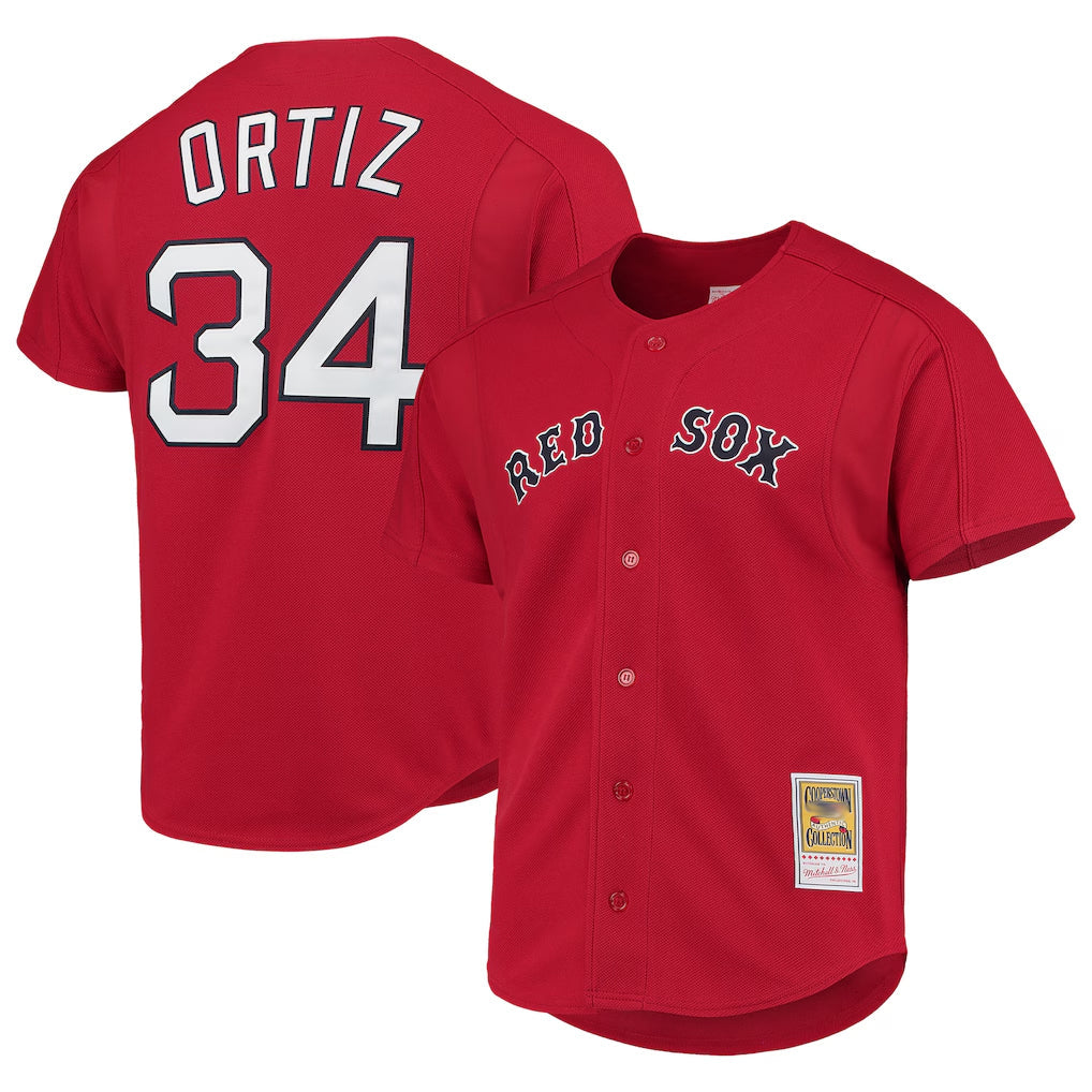 Silnrao B.Red Sox #34 David Ortiz Player Red Mitchell & Ness Cooperstown Collection Home Stitched Jerseys