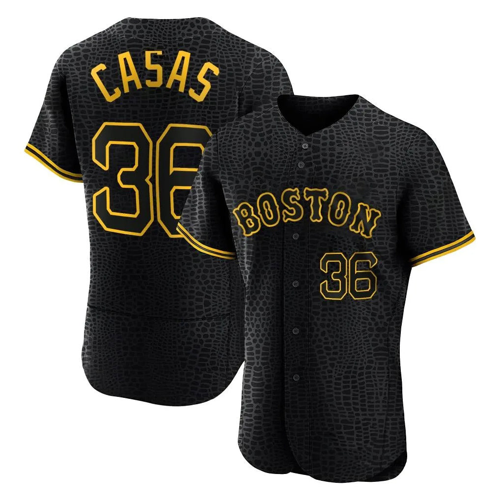 Silnrao B.Red Sox #36 Triston Casas Player Black Snake Skin City Limited Elite Home Stitched Jerseys
