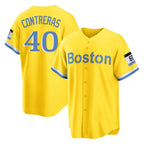 Silnrao B.Red Sox #40 Willson Contreras Player Yellow Home Game Stitched Jerseys1