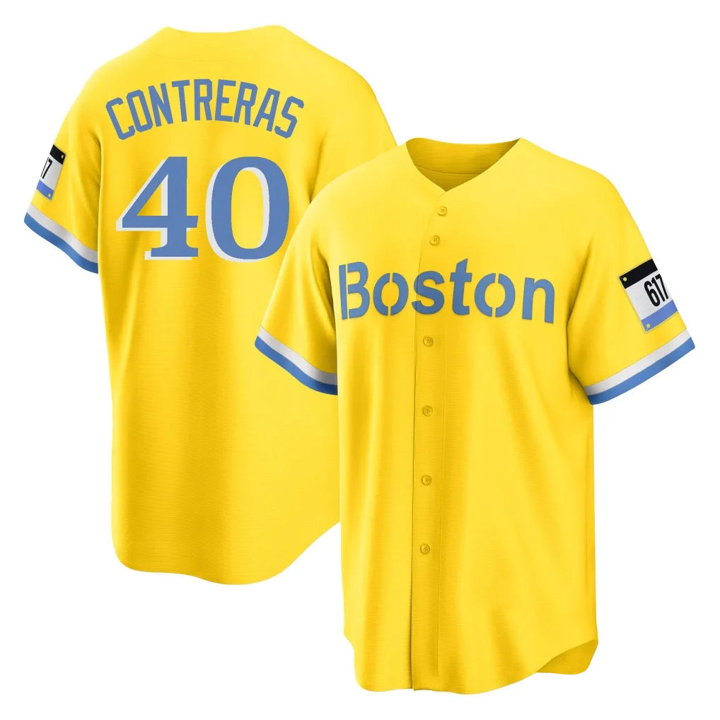 Silnrao B.Red Sox #40 Willson Contreras Player Yellow Home Game Stitched Jerseys1