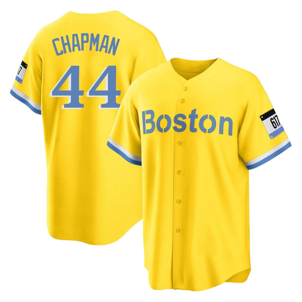 Silnrao B.Red Sox #44 Aroldis Chapman Player Yellow Home Game Stitched Jerseys1