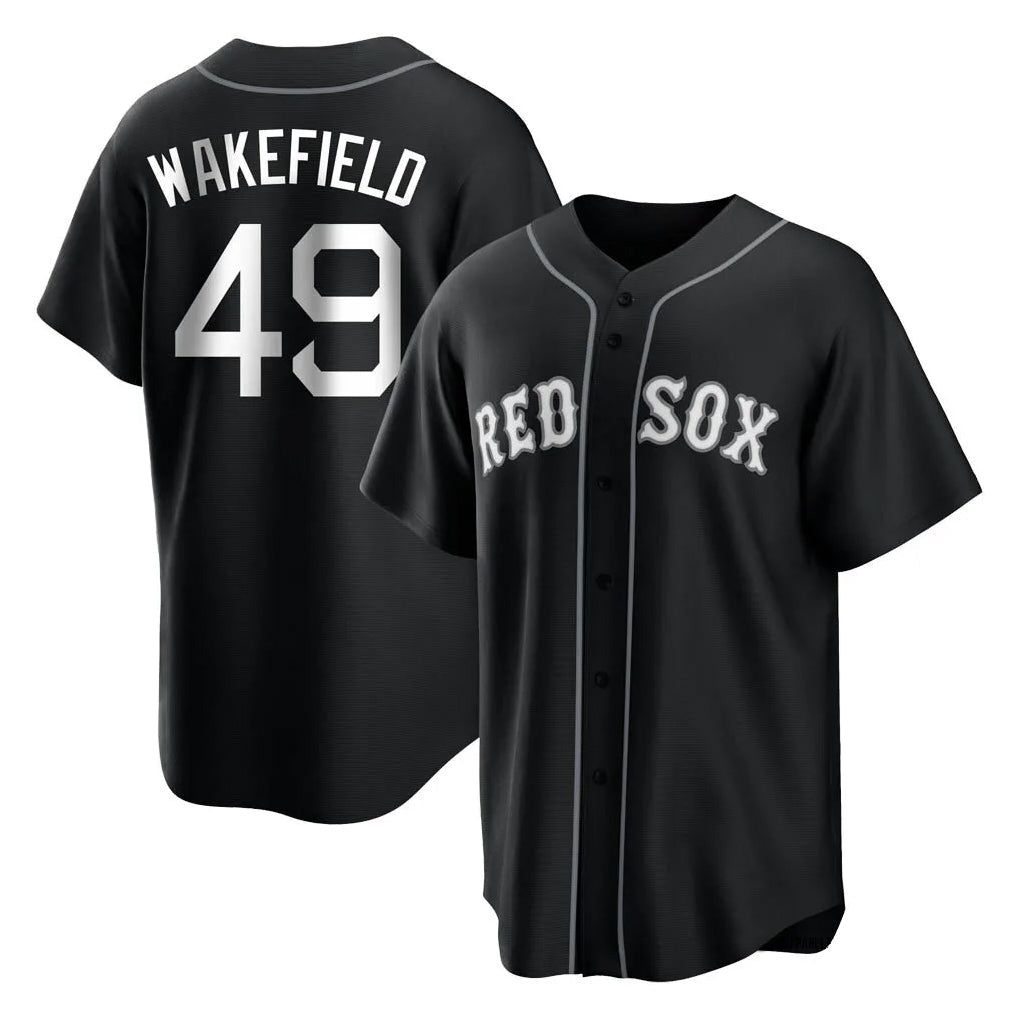 Silnrao B.Red Sox #49 Tim Wakefield Player Black Home Game Stitched Jerseys