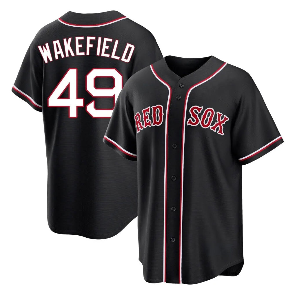 Silnrao B.Red Sox #49 Tim Wakefield Player Black Out Home Game Stitched Jerseys