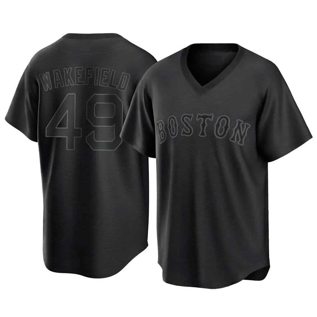 Silnrao B.Red Sox #49 Tim Wakefield Player Black T-shirt Home Game Stitched Jerseys