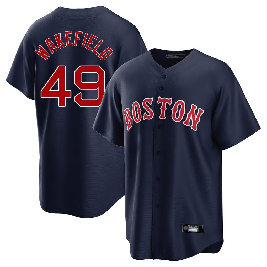 Silnrao B.Red Sox #49 Tim Wakefield Player Navy Home Game Stitched Jerseys1