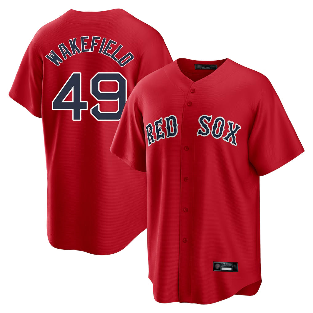 Silnrao B.Red Sox #49 Tim Wakefield Player Red Home Game Stitched Jerseys1