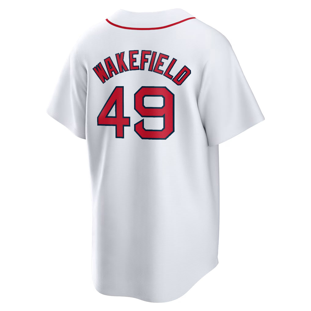 Silnrao B.Red Sox #49 Tim Wakefield Player White Home Game Stitched Jerseys