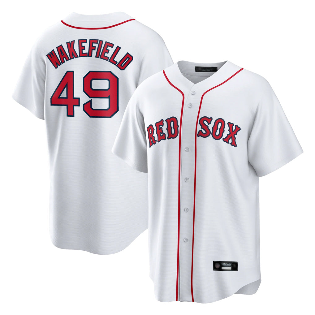 Silnrao B.Red Sox #49 Tim Wakefield Player White Home Game Stitched Jerseys1