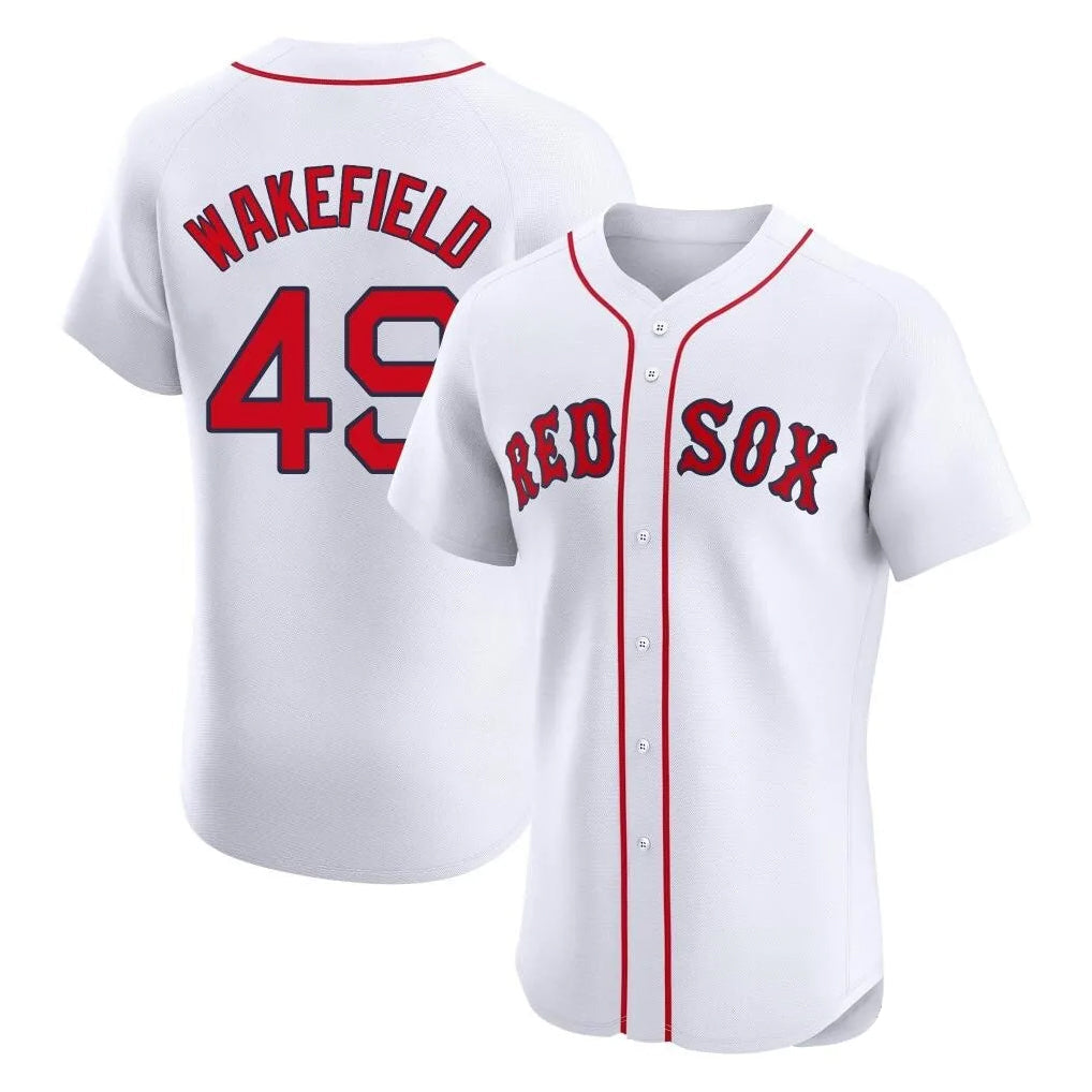 Silnrao B.Red Sox #49 Tim Wakefield Player White Limited Elite Home Game Stitched Jerseys1