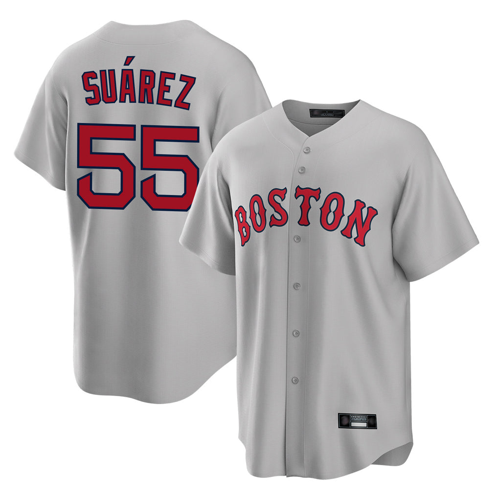 Silnrao B.Red Sox #55 Ranger Su¨¢rez Player Gray Road Home Game Stitched Jerseys1