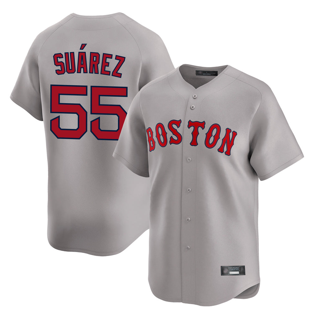 Silnrao B.Red Sox #55 Ranger Su¨¢rez Player Gray Road Limited Home Game Stitched Jerseys1
