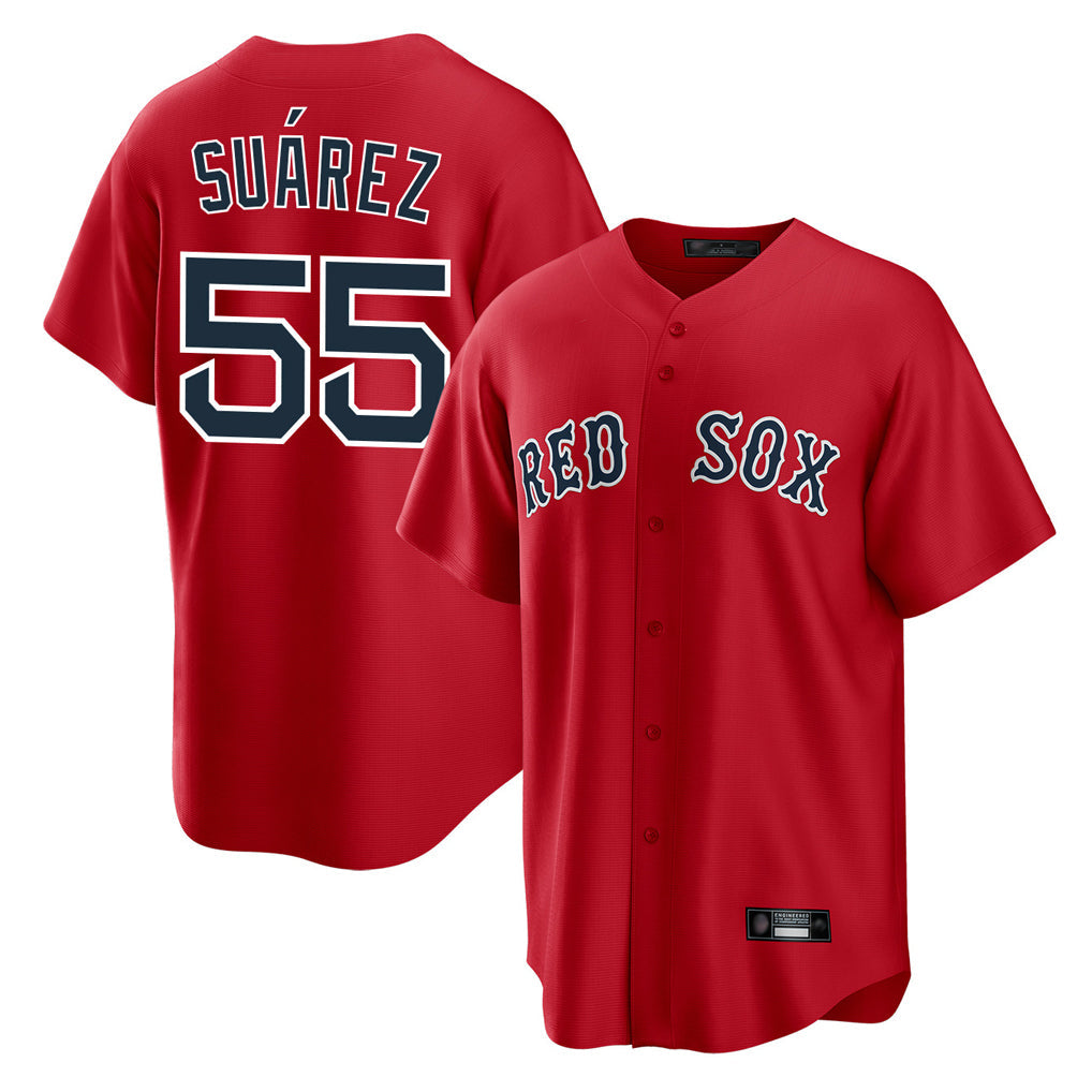 Silnrao B.Red Sox #55 Ranger Su¨¢rez Player Red Home Game Stitched Jerseys1