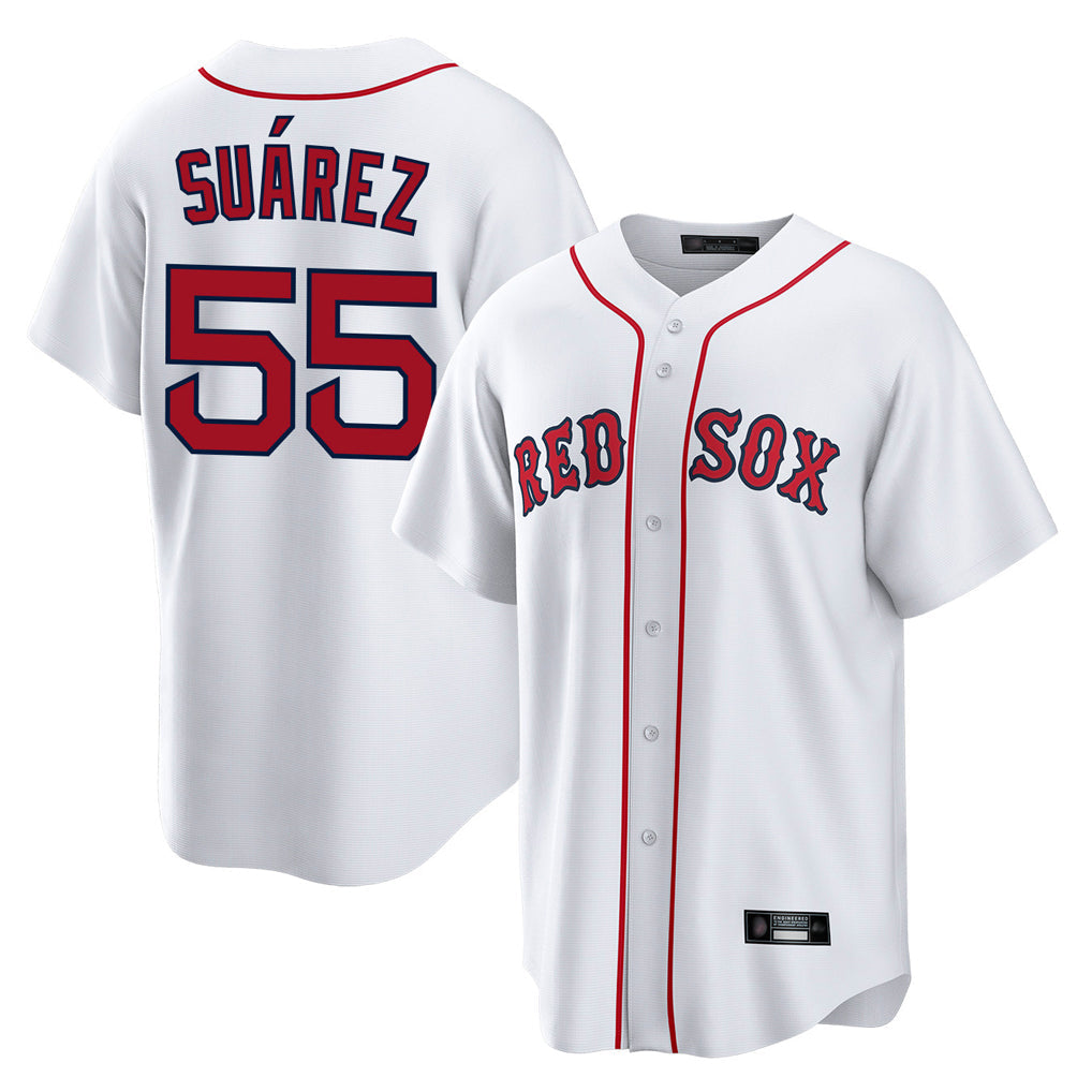 Silnrao B.Red Sox #55 Ranger Su¨¢rez Player White Home Game Stitched Jerseys1