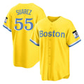 Silnrao B.Red Sox #55 Ranger Su¨¢rez Player Yellow Home Game Stitched Jerseys1