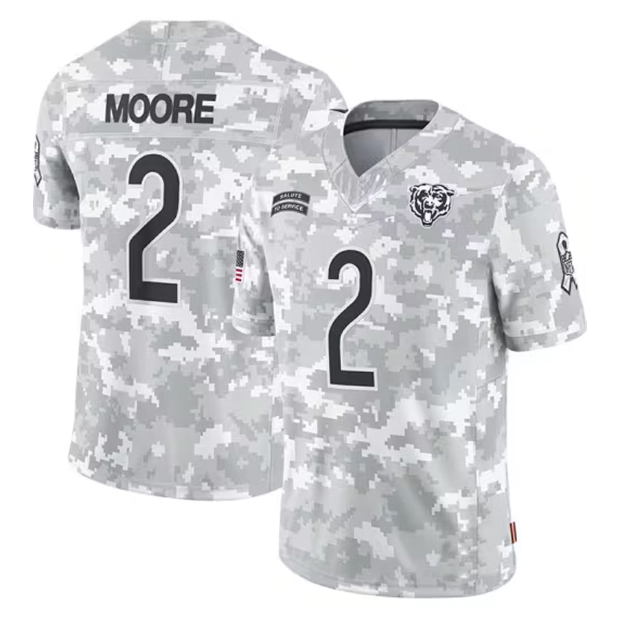 Silnrao C.Bears #2 D.J. Moore Player White Arctic Camo Salute to Service Limited Stitched Jerseys