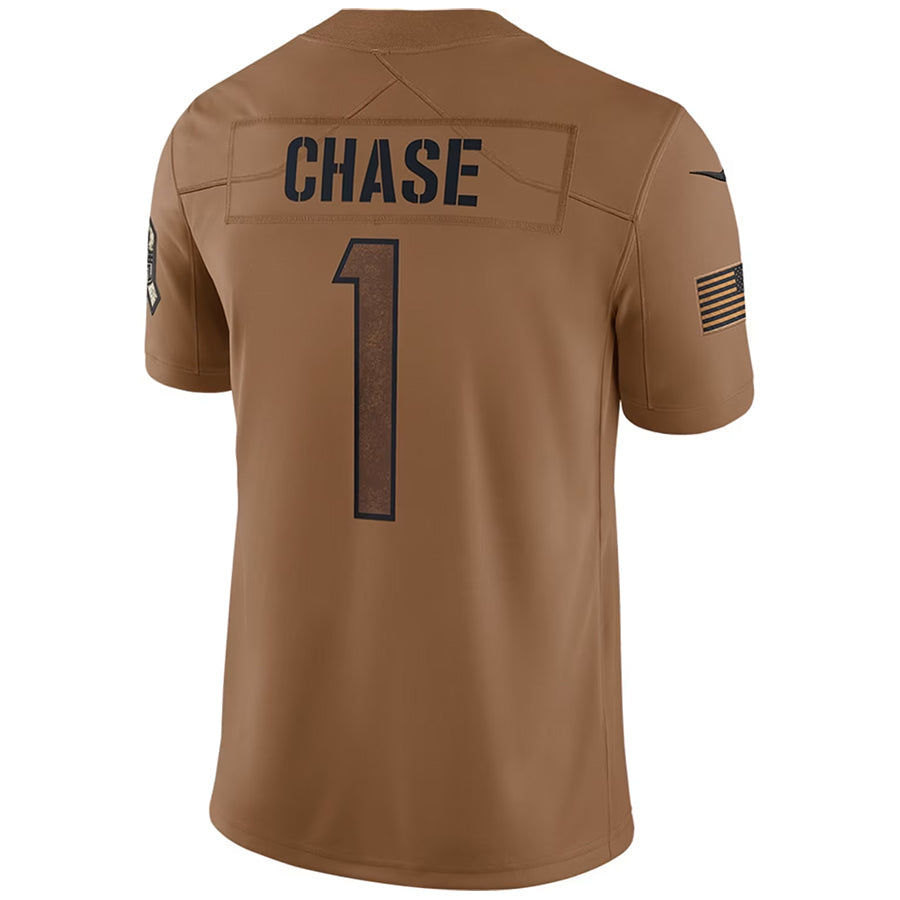 Silnrao C.Bengals #1 Ja'Marr Chase Player BROWN Salute To Service Limited Stitched Jerseys