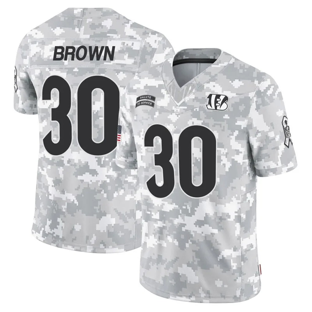 Silnrao C.Bengals #30 Chase Brown Player Arctic Camo Salute to Service Limited Stitched Jerseys