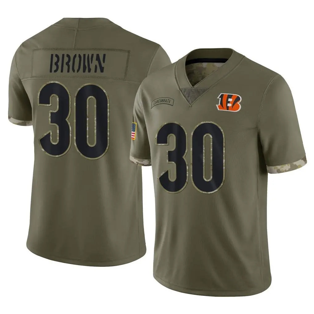 Silnrao C.Bengals #30 Chase Brown Player Salute To Service Limited Olive Stitched Jerseys