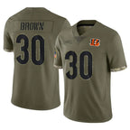 Silnrao C.Bengals #30 Chase Brown Player Salute To Service Limited Olive Stitched Jerseys